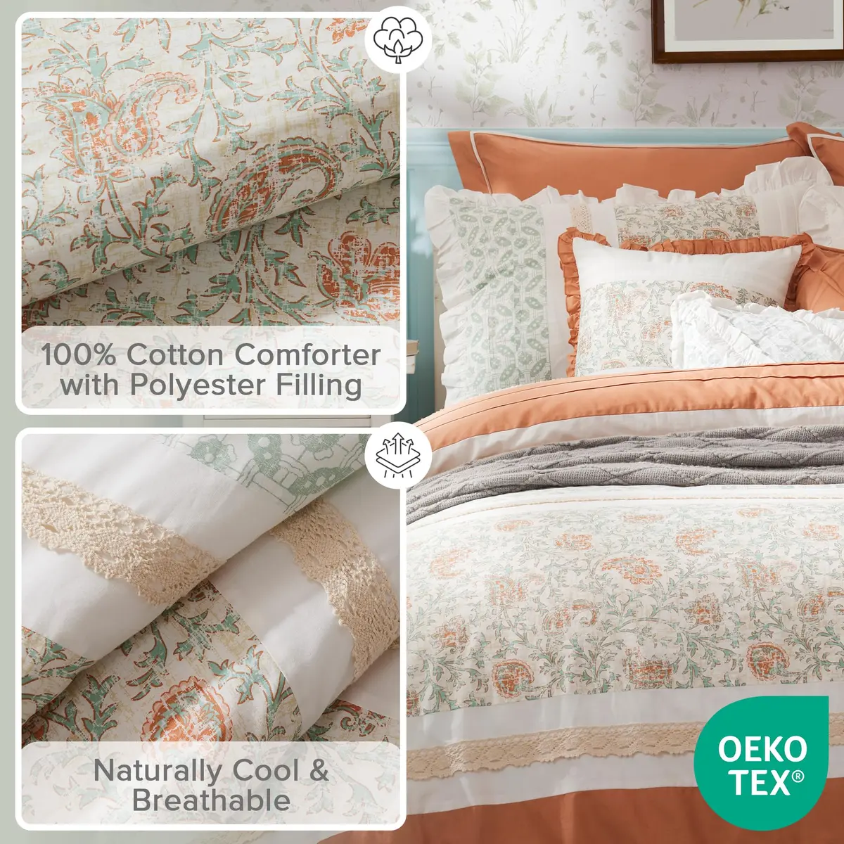 Madison Park Cottage Cotton Comforter Set, 9PC King Bedding Set | Shabby Chic Paisley Design - view 3