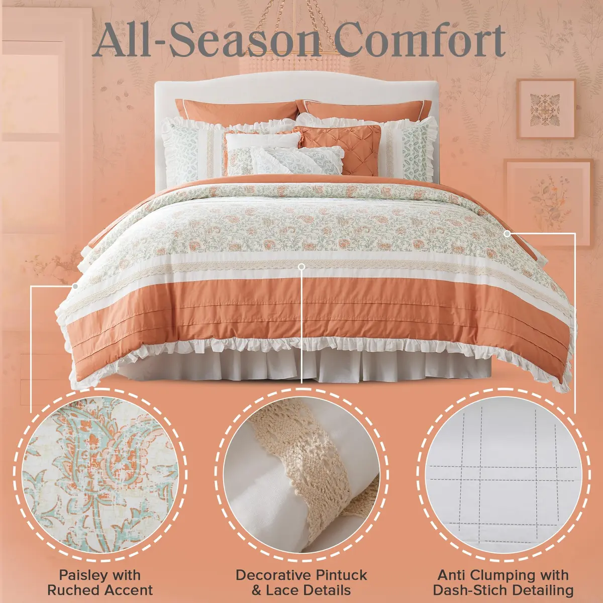 Madison Park Cottage Cotton Comforter Set, 9PC King Bedding Set | Shabby Chic Paisley Design - view 4