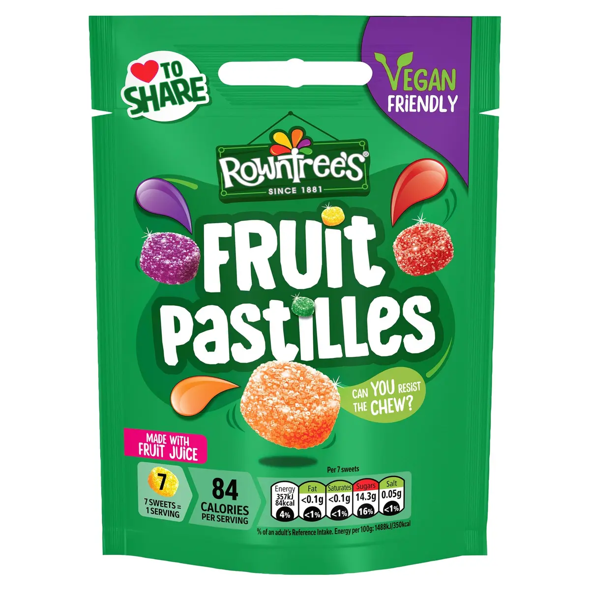 Rowntree's Fruit Pastilles Bag 143 g | British Gummy Candy with Natural Fruit Flavors - main product image