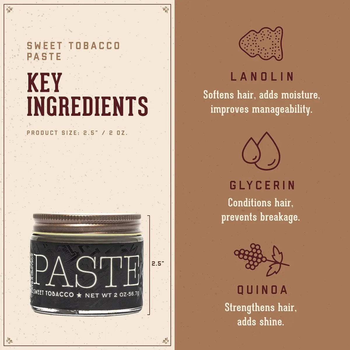 18.21 Man Made Hair Styling Paste 2 oz (59 ml) | Sweet Tobacco Scent, Natural Shine, All-Day Hold - view 3