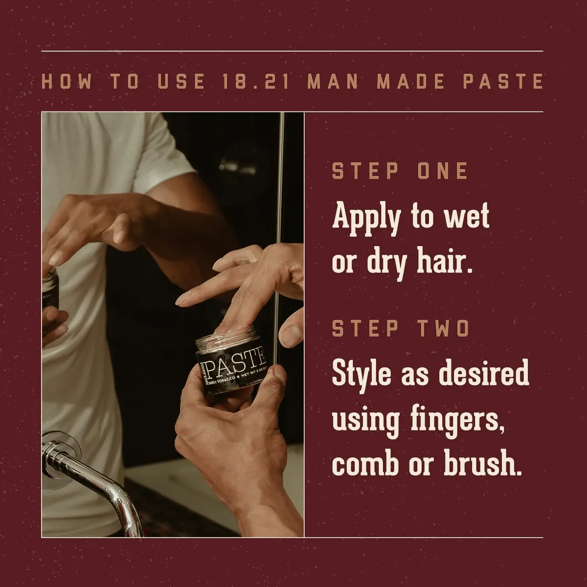 18.21 Man Made Hair Styling Paste 2 oz (59 ml) | Sweet Tobacco Scent, Natural Shine, All-Day Hold - view 4