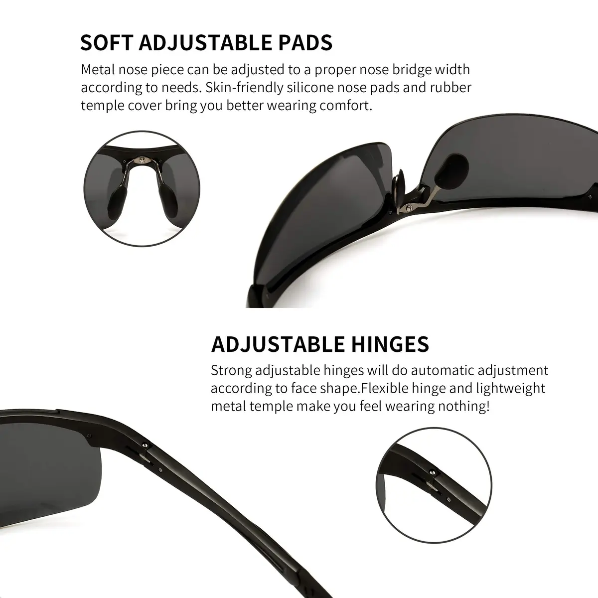 SUNGAIT Men's HD Polarized Sunglasses for Driving Cycling Running UV400 (Black, Gray) | Lightweight Metal Frame, 100% UV Protection - view 5