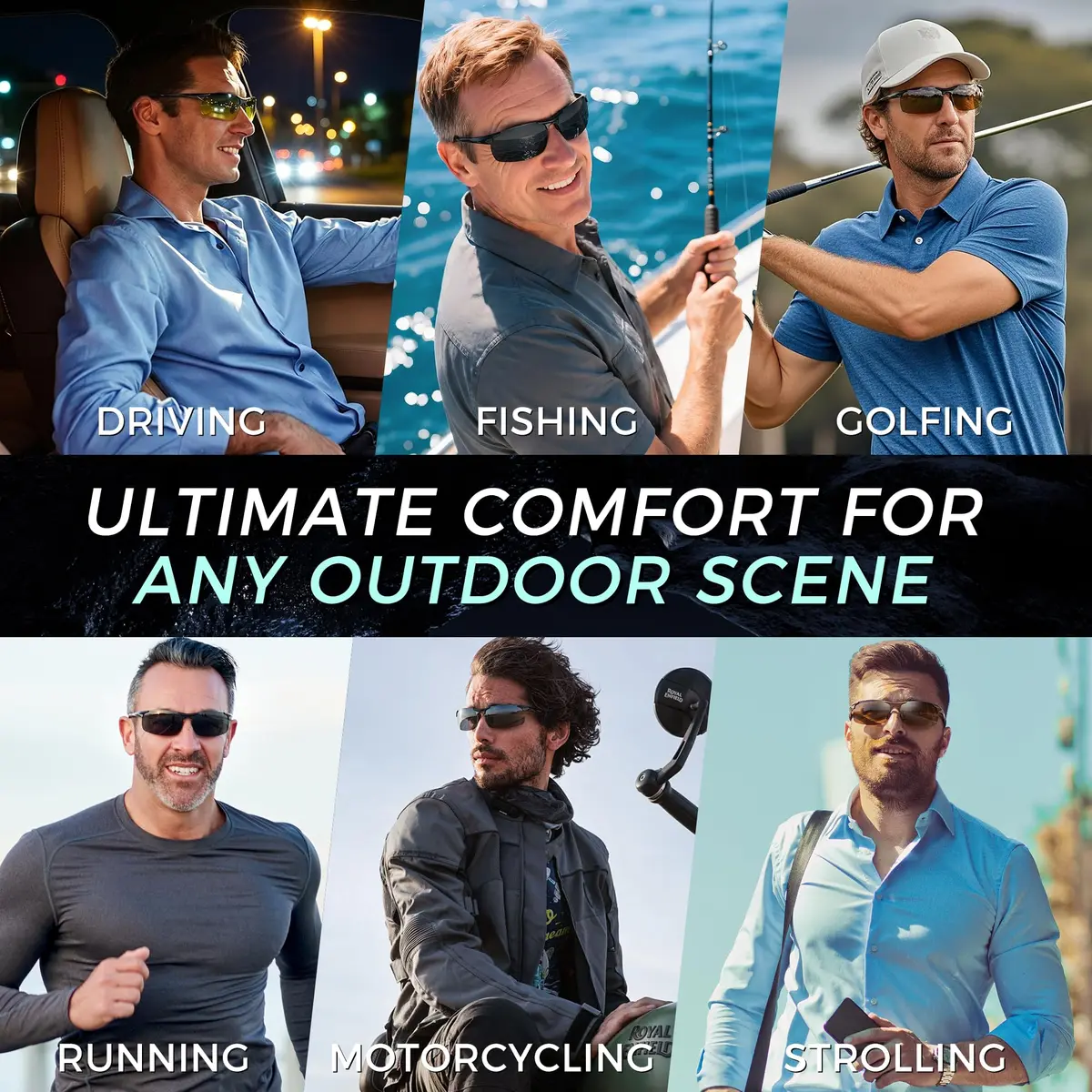 SUNGAIT Men's HD Polarized Sunglasses for Driving Cycling Running UV400 (Black, Gray) | Lightweight Metal Frame, 100% UV Protection - view 2