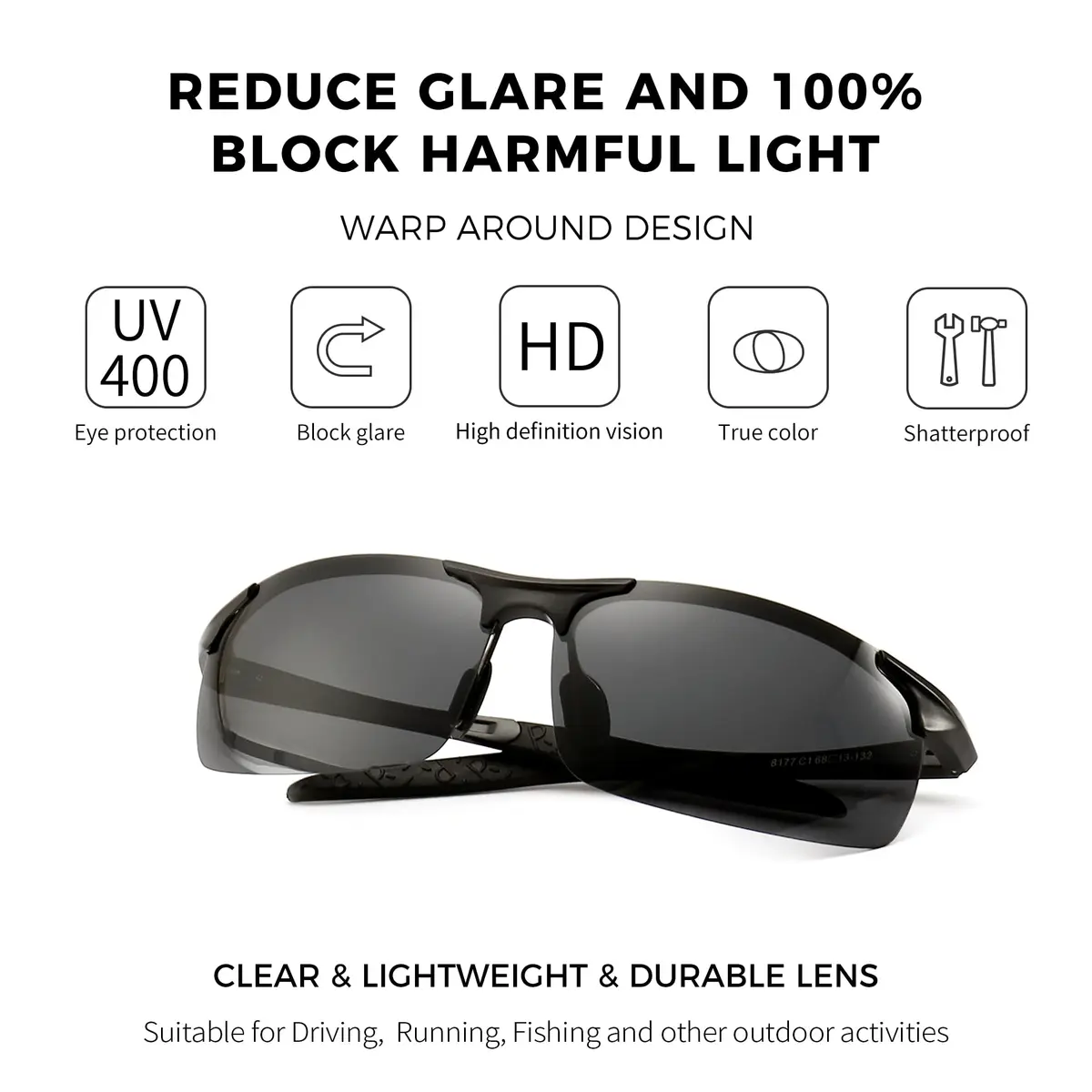SUNGAIT Men's HD Polarized Sunglasses for Driving Cycling Running UV400 (Black, Gray) | Lightweight Metal Frame, 100% UV Protection - view 3