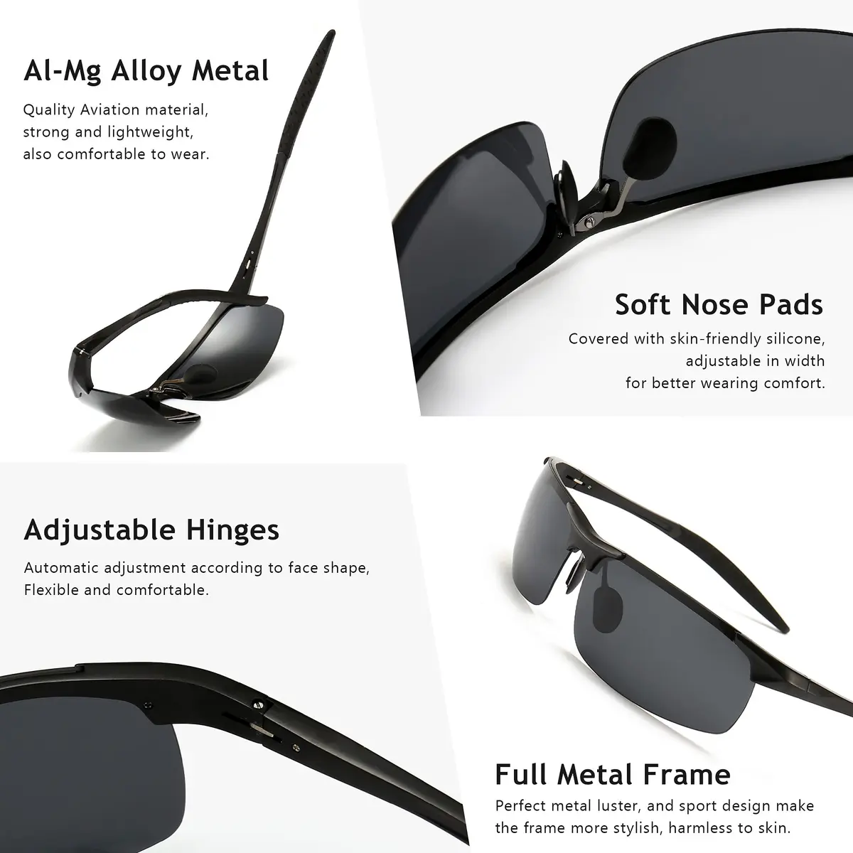 SUNGAIT Men's HD Polarized Sunglasses for Driving Cycling Running UV400 (Black, Gray) | Lightweight Metal Frame, 100% UV Protection - view 4