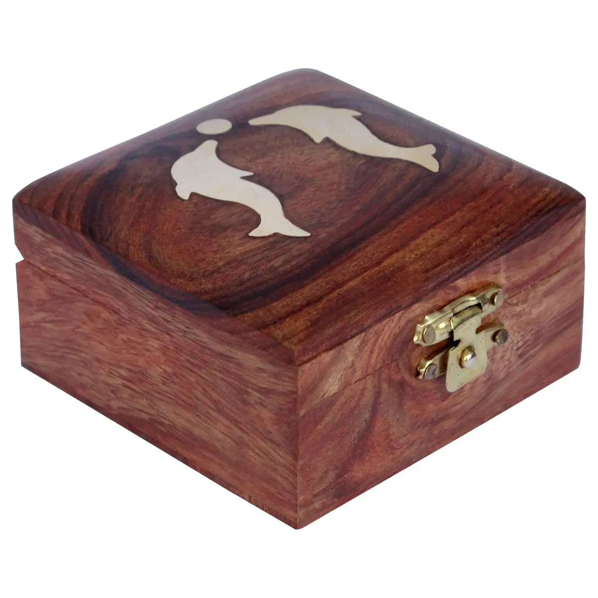 ITOS365 Handmade Wooden Jewelry Box 7.6cm x 7.6cm x 3.8cm | Dolphin Charm Decor Gifts - main product image