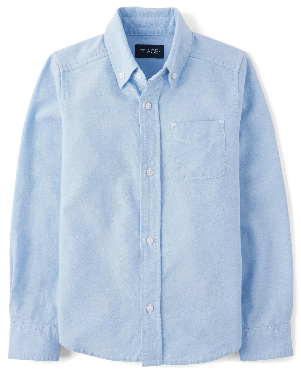 The Children's Place Boys Long Sleeve Oxford Shirt, Lt Blue, X-Large | Casual Cotton Button-Down for Kids - main product image