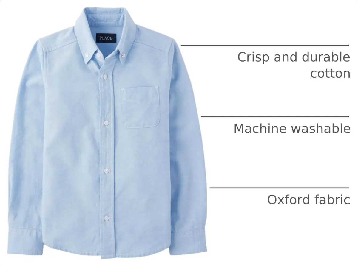The Children's Place Long Sleeve Oxford Shirt Lt Blue S | Casual Cotton Comfort - view 4