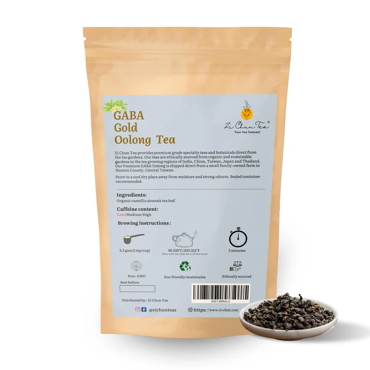 Zi Chun Tea GABA Oolong Loose Leaf Tea 100g (3.5 oz) | Taiwanese Oolong with Honey & Toasted Grain Notes - view 8