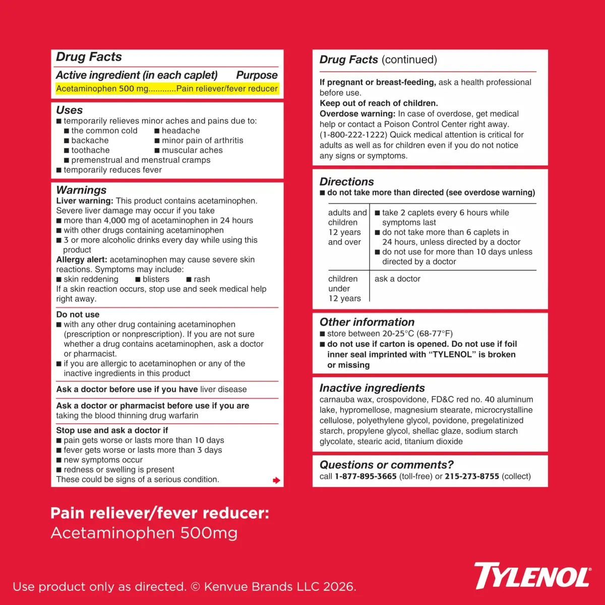 Tylenol Extra Strength Caplets, 500 mg Acetaminophen, 225 Count | Fast Pain Relief & Fever Reduction - view 8
