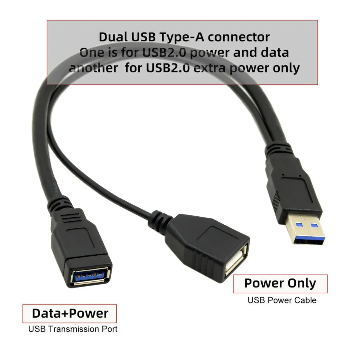 cablecc Dual USB-A 3.0 Female to Male Y Cable 20cm (0.65ft) | Extra Power & Data for External Drives - view 7
