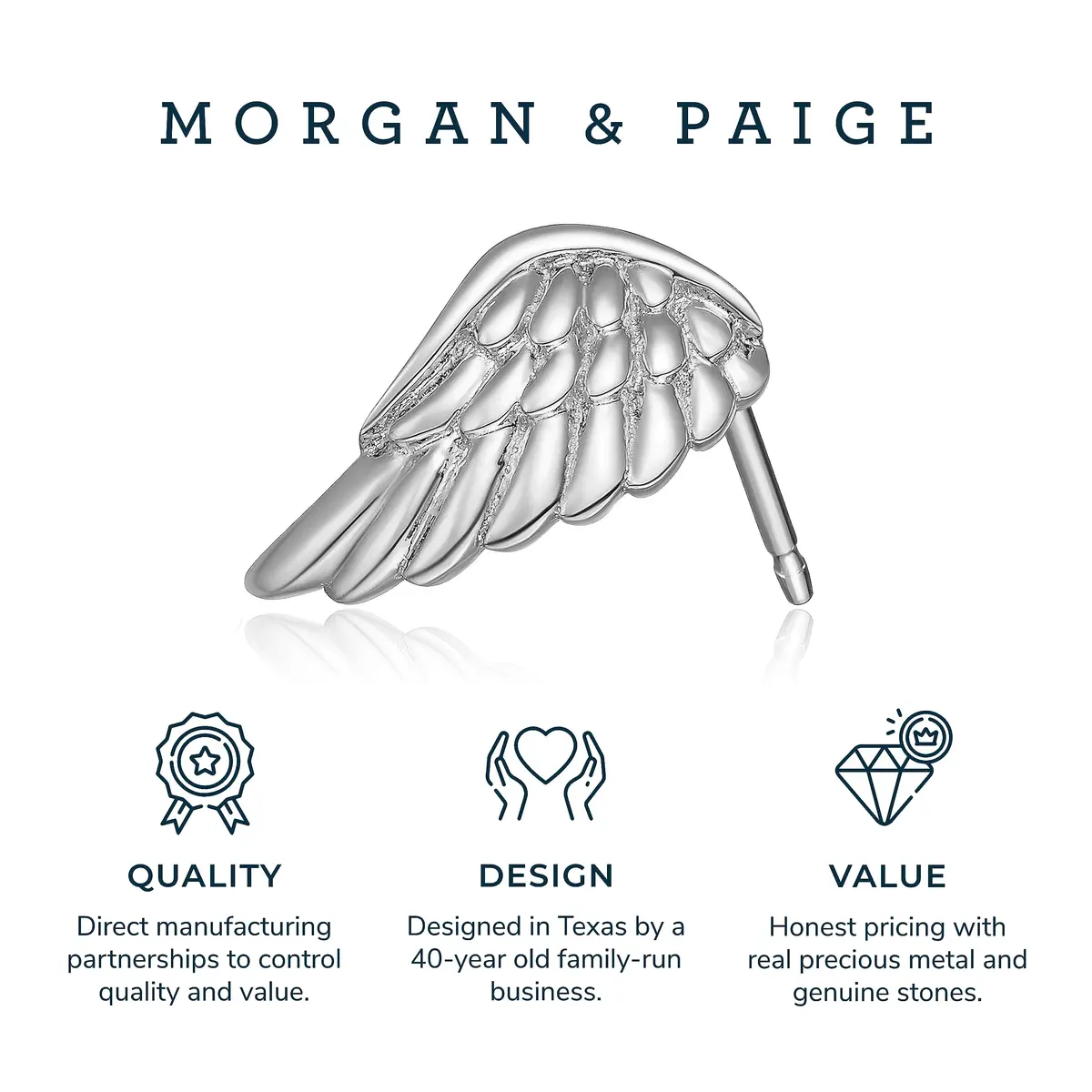 Morgan & Paige Silver Rhodium Plated Angel Wings Stud Earrings | Feminine, Hypoallergenic, Gift-Ready - view 6
