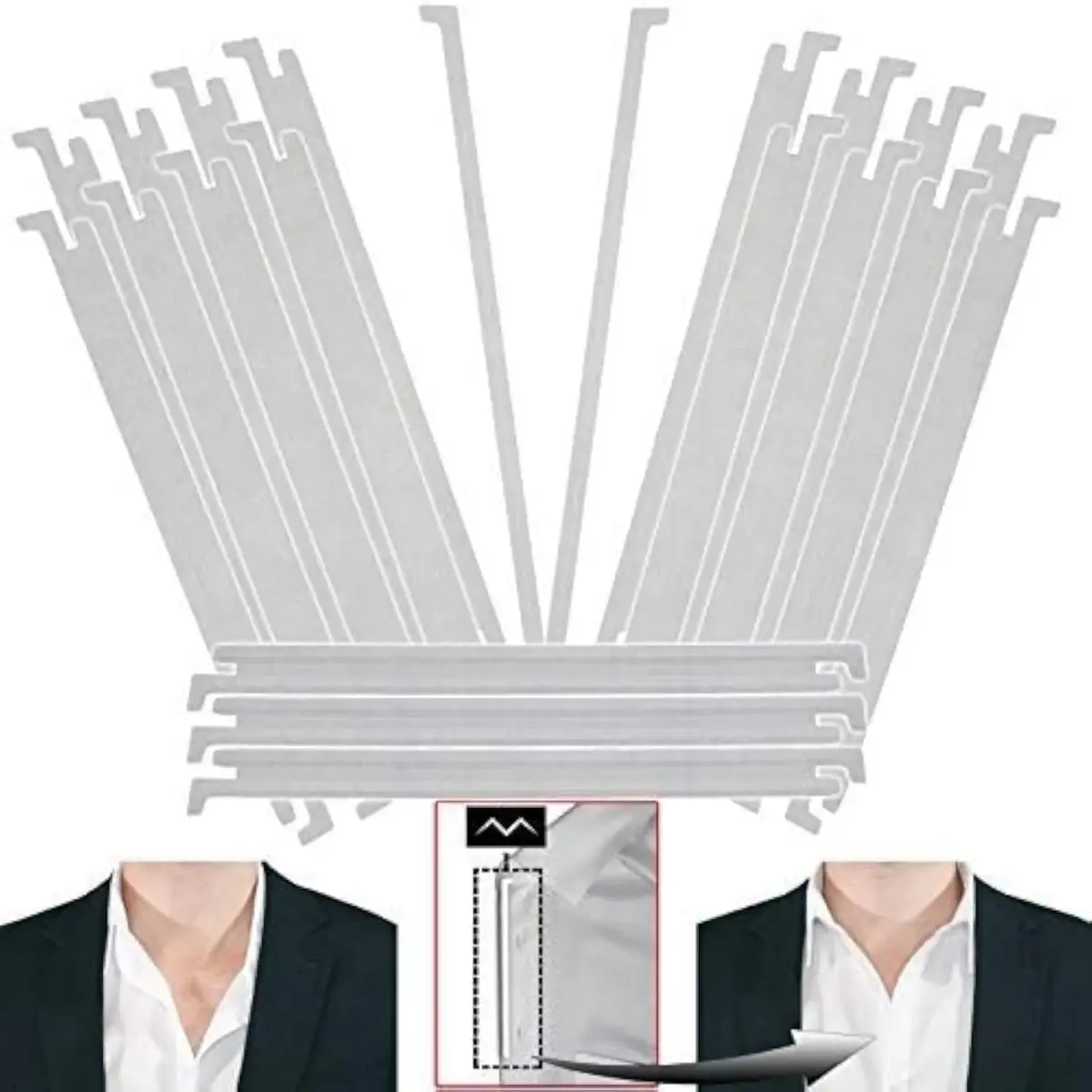 Million Dollar Collar Placket Stays 20-Pack White | Patented Collar Support for Men & Women Dress Shirts - main product image