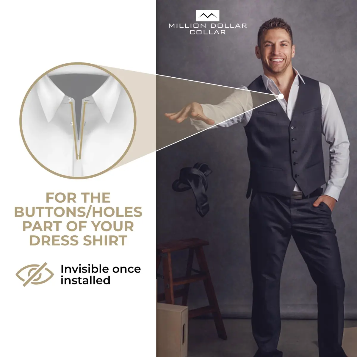 Million Dollar Collar Placket Stays White 50-Pack | Patented Collar Support for Men & Women Dress Shirts - view 7