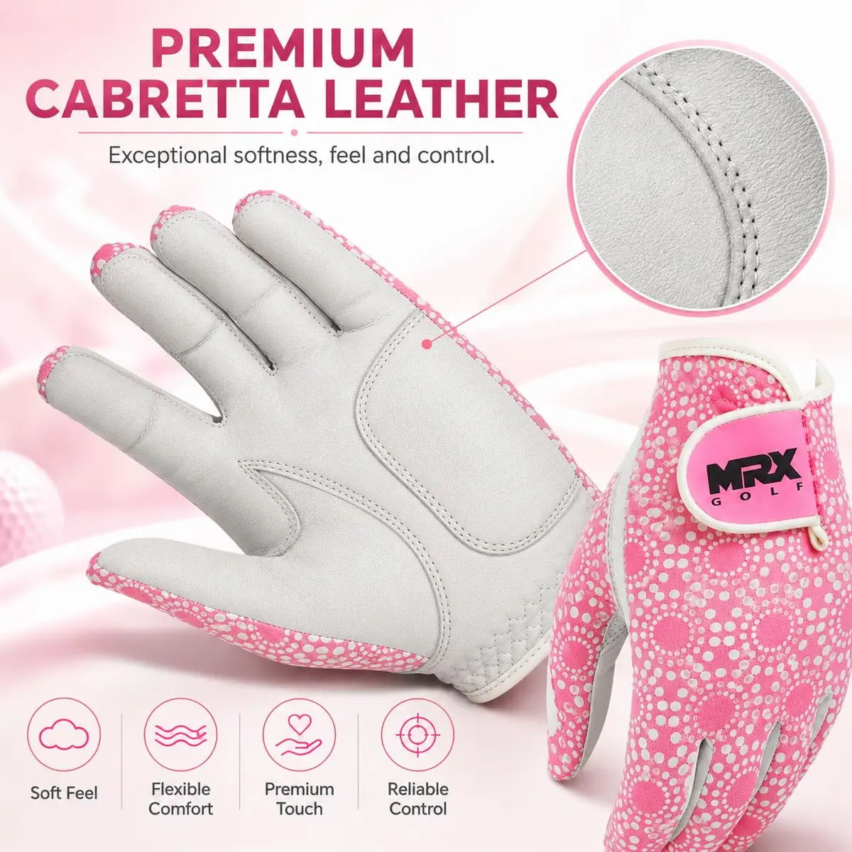MRX BOXING & FITNESS Women's Golf Glove Left Handed Pink Regular Fit | Sweat Resistant Cabretta Leather - view 8