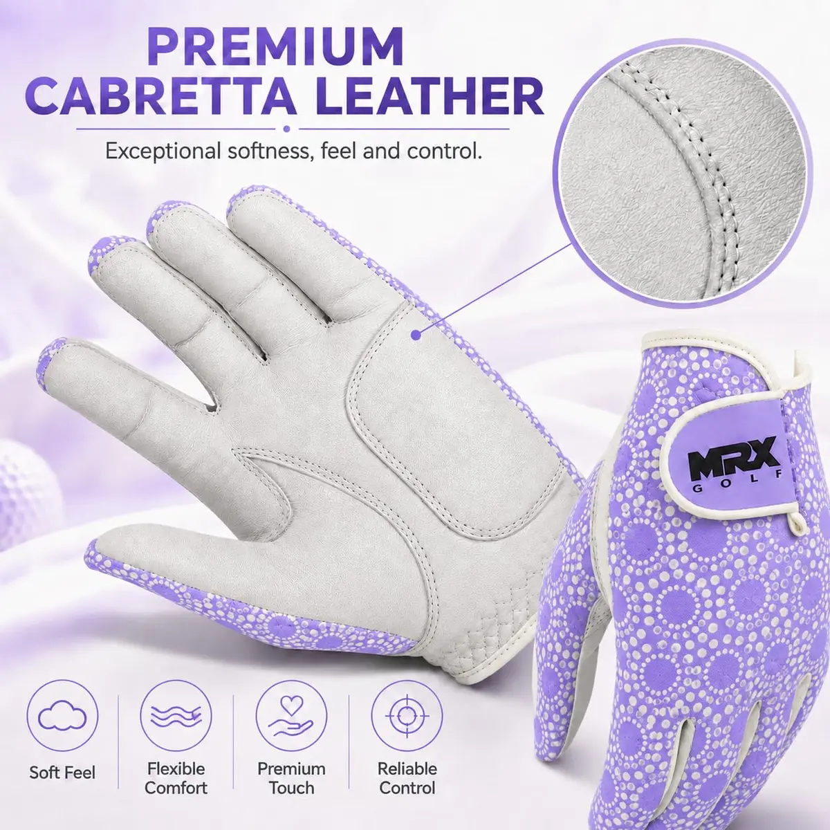 MRX BOXING & FITNESS Women's Golf Glove Left Handed Purple Regular Fit | Sweat Resistant Cabretta Leather - view 7