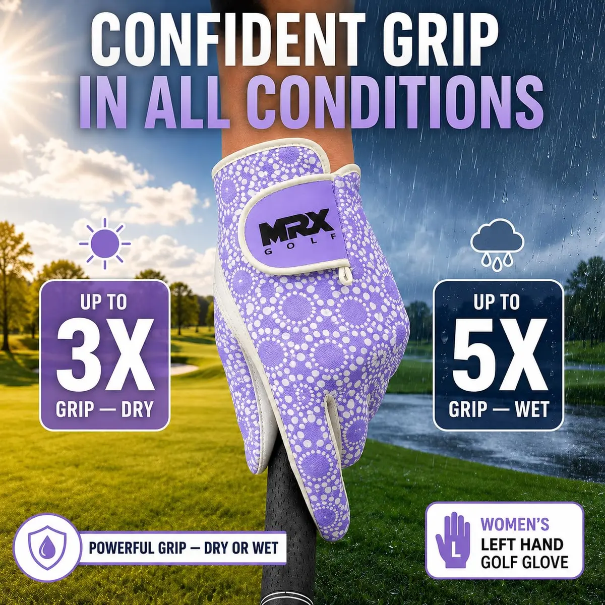 MRX BOXING & FITNESS Women's Golf Glove Left Handed Purple Regular Fit | Sweat Resistant Cabretta Leather - view 4