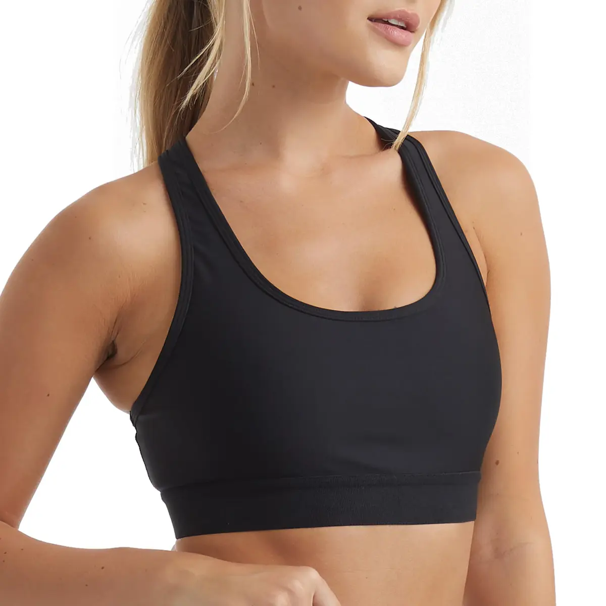 Hanes Womens Compression Racerback Sports Bra, Black, X-Large US | Moderate Support, Moisture-Wicking - view 3