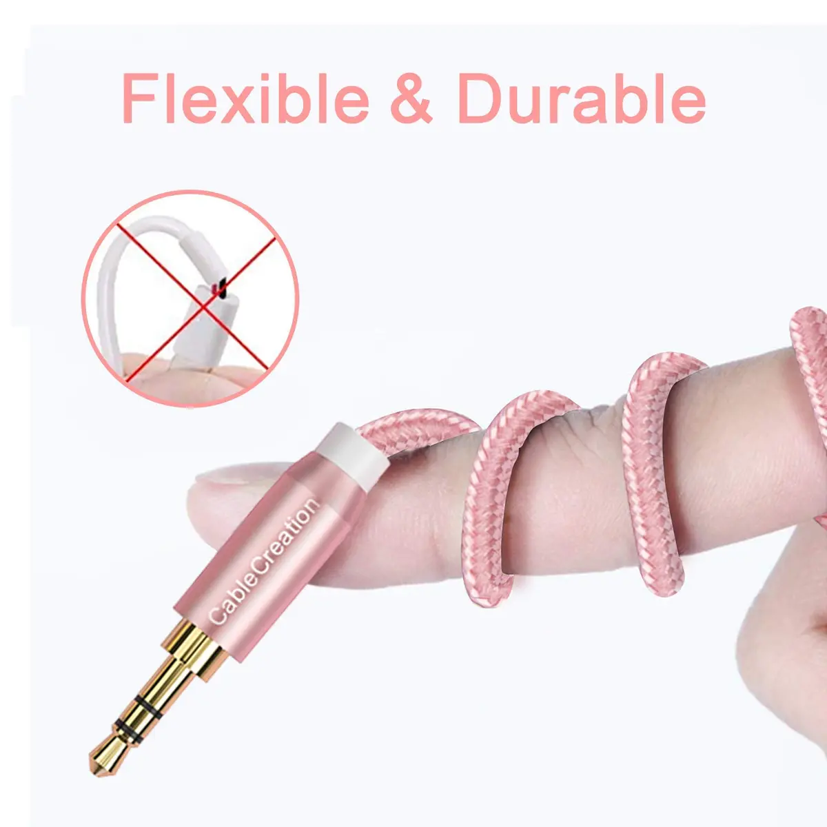 CableCreation Braided 3.5mm Audio Cable 6FT/1.8m | Stereo Aux Cable with Gold Plated Connectors - view 6