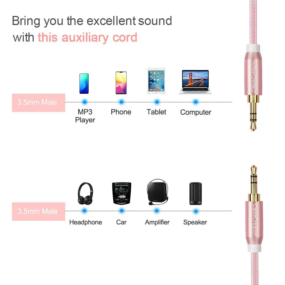 CableCreation Braided 3.5mm Audio Cable 6FT/1.8m | Stereo Aux Cable with Gold Plated Connectors - view 2