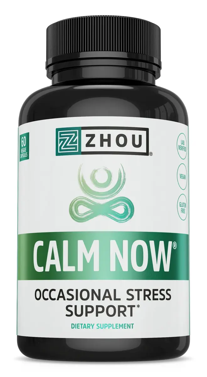 Zhou Calm Now Calm Supplement 60 Veggie Capsules | Adaptogen & B-Vitamin Blend for Stress Relief - main product image