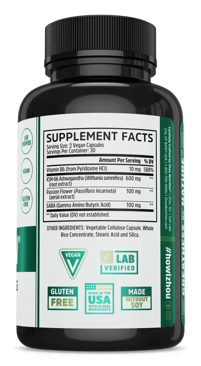 Zhou Calm Now Calm Supplement 60 Veggie Capsules | Adaptogen & B-Vitamin Blend for Stress Relief - view 2