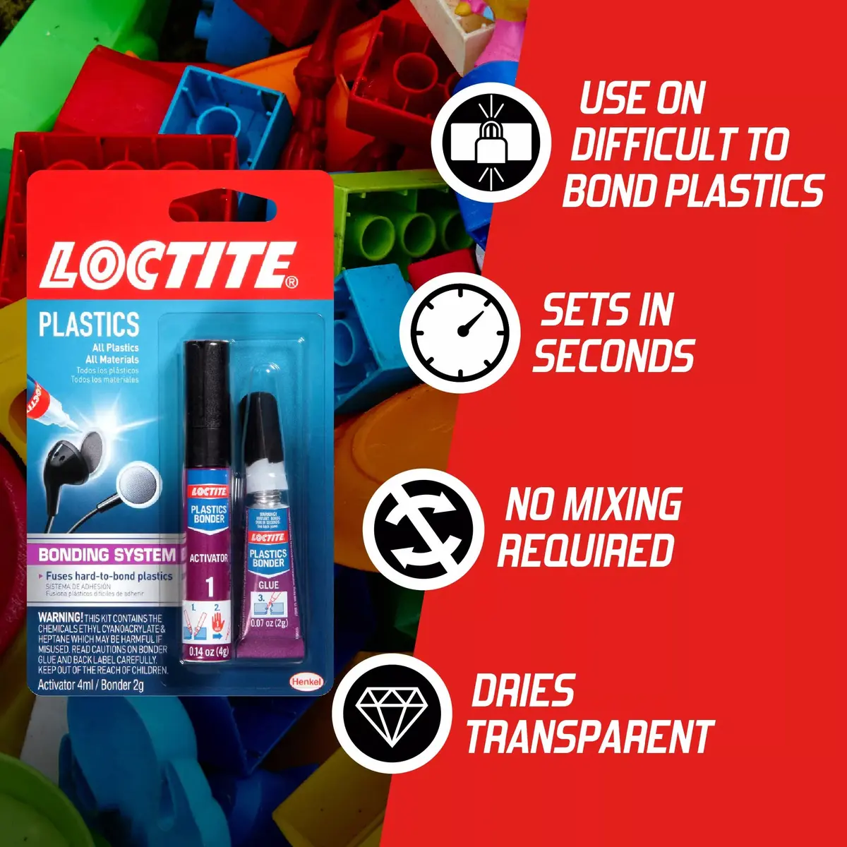 Loctite Plastics Bonding System Clear Kit 4ml Activator + 2g Glue | Bonds Polyethylene, Polypropylene, PTFE - view 2