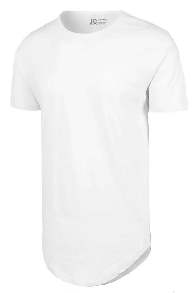 JC DISTRO Mens Hipster Hip Hop Cotton eLong Round Scallop Hemline Tshirt White Medium | Modern Casual Fit - view 3