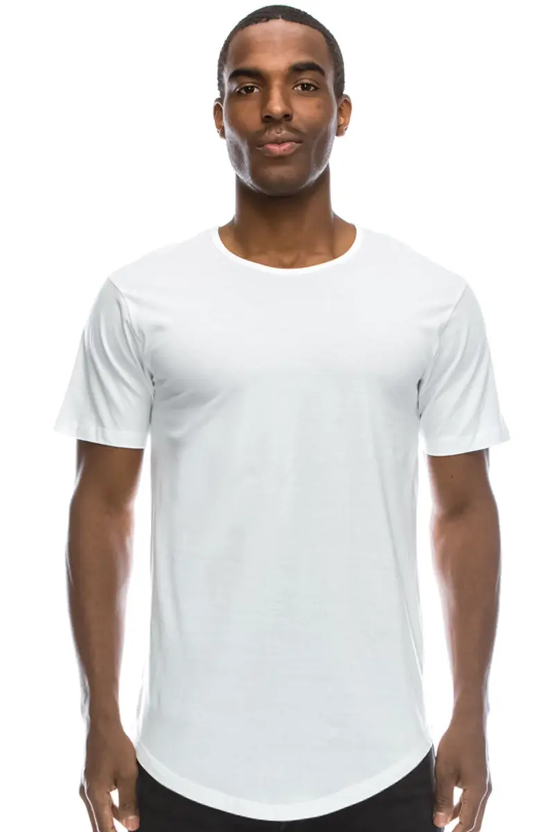 JC DISTRO Mens Hipster Hip Hop Cotton eLong Round Scallop Hemline Tshirt White Xlarge | Modern Relaxed Fit - main product image