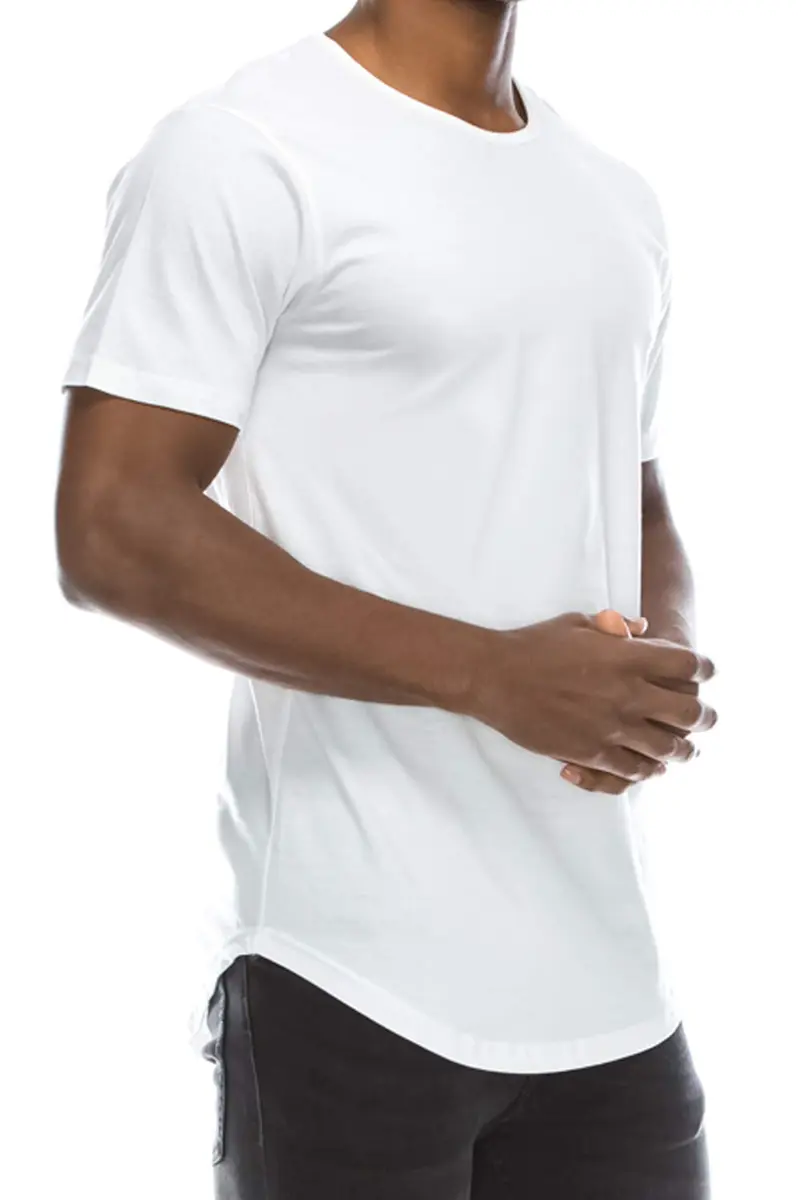 JC DISTRO Mens Hipster Hip Hop Cotton eLong Round Scallop Hemline Tshirt White Xlarge | Modern Relaxed Fit - view 2