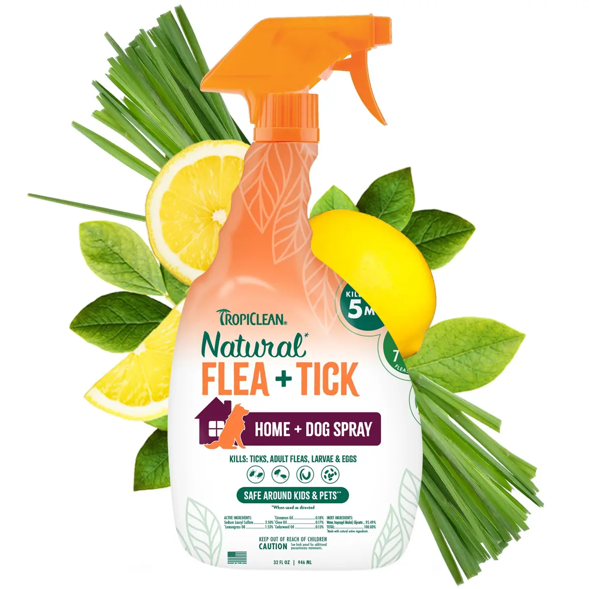 TropiClean Maximum Strength Flea Spray for Dogs & Home 16oz | Natural Flea & Tick Control — 32 Fl Oz / Home Spray - main product image