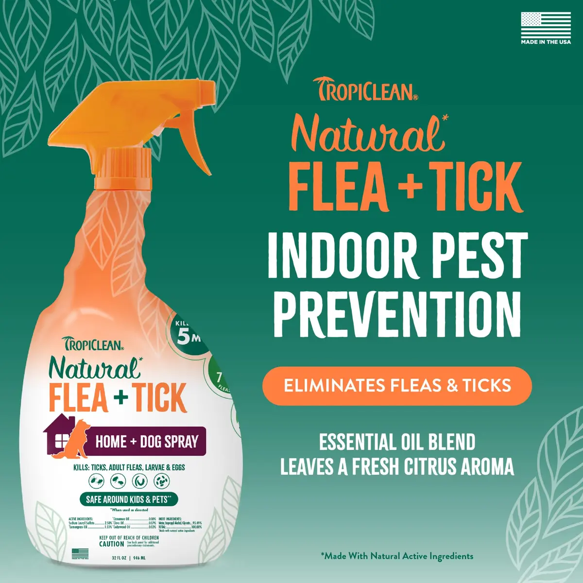 TropiClean Maximum Strength Flea Spray for Dogs & Home 16oz | Natural Flea & Tick Control — 32 Fl Oz / Home Spray - view 2