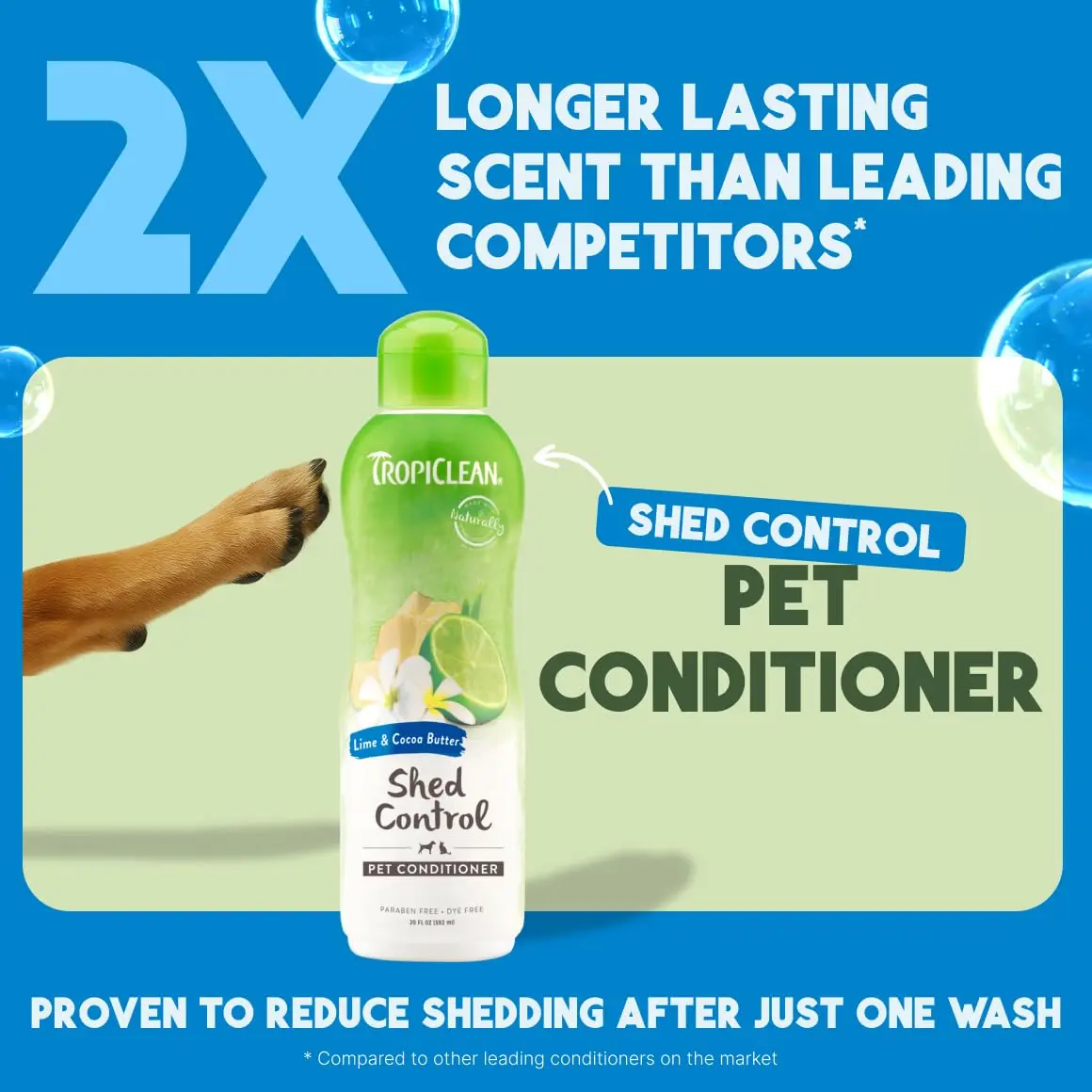 TropiClean Lime & Cocoa Butter Shed Control Dog & Cat Conditioner 591ml (20 Fl Oz) | Reduces Shedding, Softens Coat - view 2