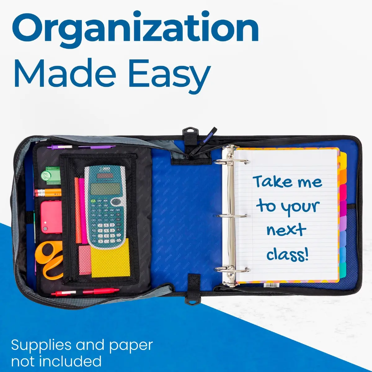 Case-it Storage Binder 3-Inch O-Rings | 600 Sheets, 5-Subject, Blue | School & Office Organizer - view 4