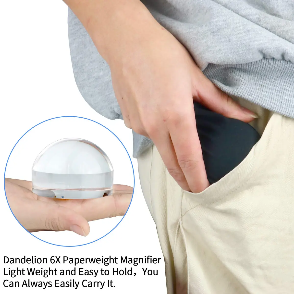 Dandelion 6X Dome Magnifier with Pouch, 6.35 cm (2.5 inch) Diameter | Visual Impairment Aid for Writing & Reading - view 6