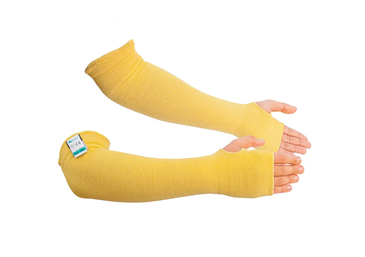 KEZZLED Yellow Arm Sleeve 18'' | Heat & Cut Resistant, Unisex, Heavy Duty, Kevlar, Thumb Hole - main product image