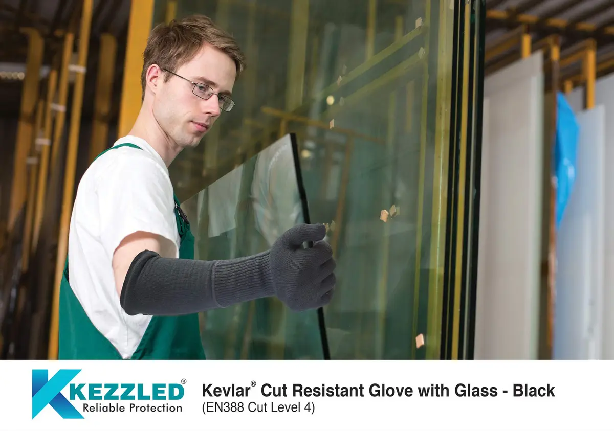 KEZZLED Yellow Arm Sleeve 18'' | Heat & Cut Resistant, Unisex, Heavy Duty, Kevlar, Thumb Hole - view 5