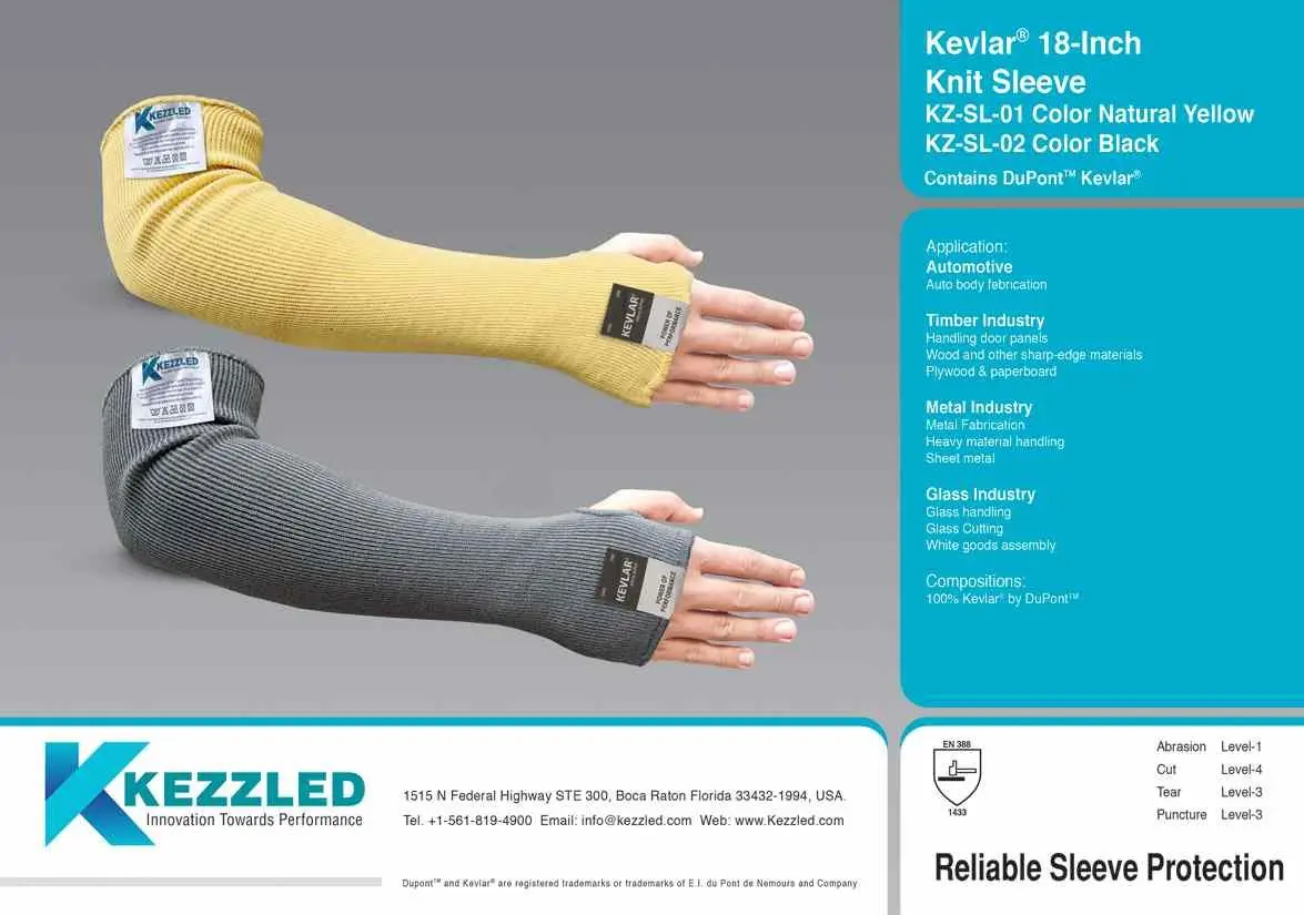 KEZZLED Yellow Arm Sleeve 18'' | Heat & Cut Resistant, Unisex, Heavy Duty, Kevlar, Thumb Hole - view 2