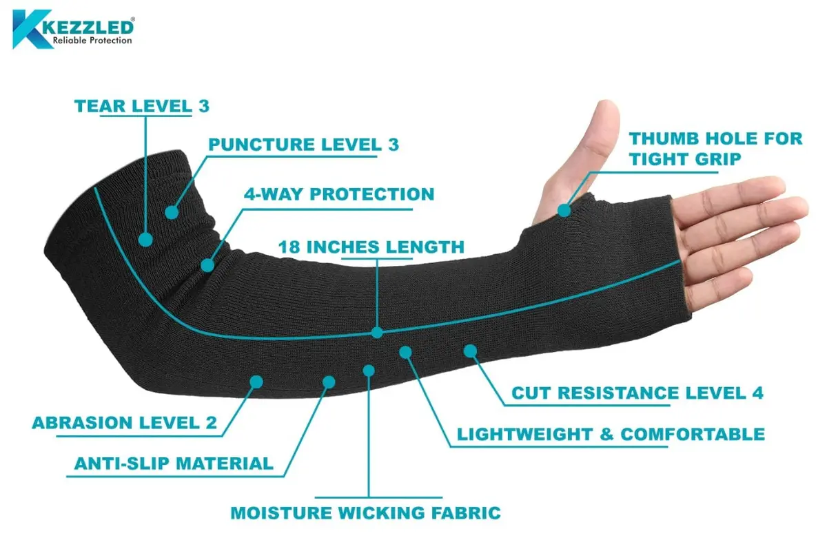 KEZZLED Yellow Arm Sleeve 18'' | Heat & Cut Resistant, Unisex, Heavy Duty, Kevlar, Thumb Hole - view 3