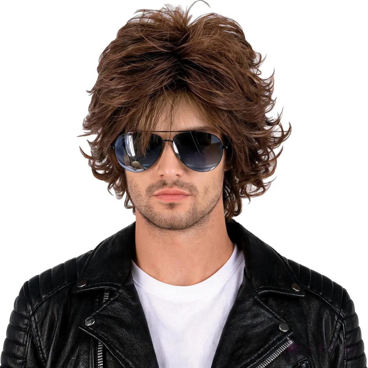 Topcosplay Brown Short Cosplay Wig Wavy Fluffy Style Layered Halloween Costume Wig 25.2cm (10 Inch) | Authentic USA Import - main product image