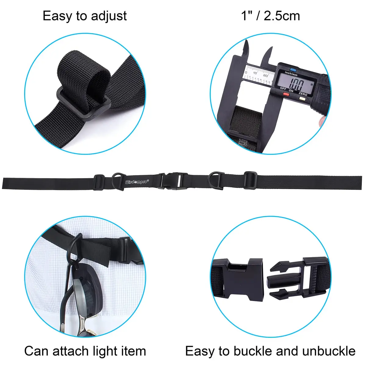 Wisdompro Heavy Duty Backpack Chest Strap, Black | Adjustable Webbing for Outdoor Use - view 4