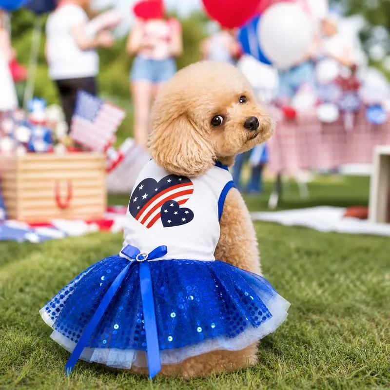 Petitebella USA Twins Heart Puppy Dog Dress (White/Blue Sequins) | Patriotic Pet Apparel for Small Dogs - view 5