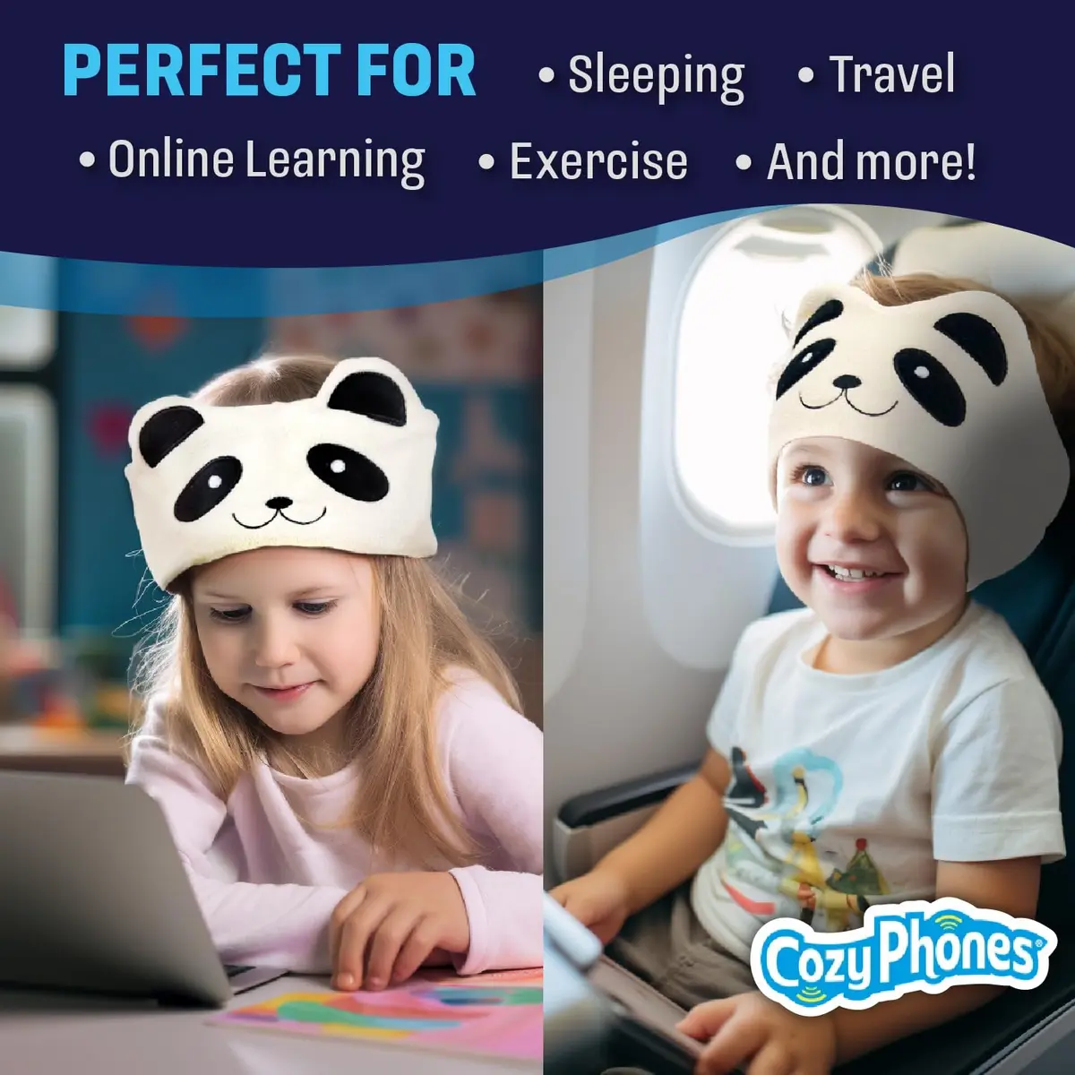CozyPhones Kids Over The Ear Headphones - Volume Limited, Soft Fleece Headband, Panda - view 5