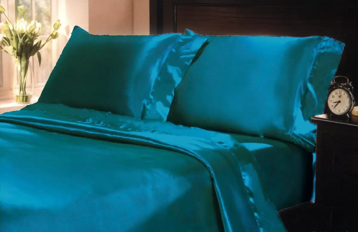 MK Home Full Size Satin Sheet Set | Silky, Deep Pocket, Turquoise, Machine Washable - view 2
