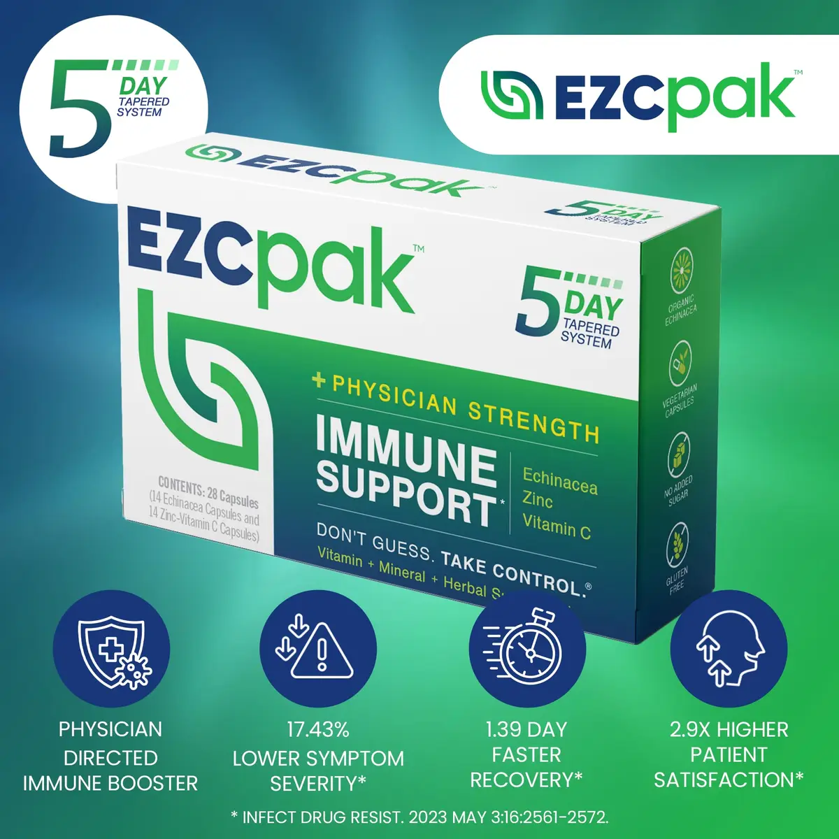 EZC Pak 5-Day Tapered Immune Support Booster, Pack of 6 | Physician Formulated, Organic Echinacea & Zinc - view 3