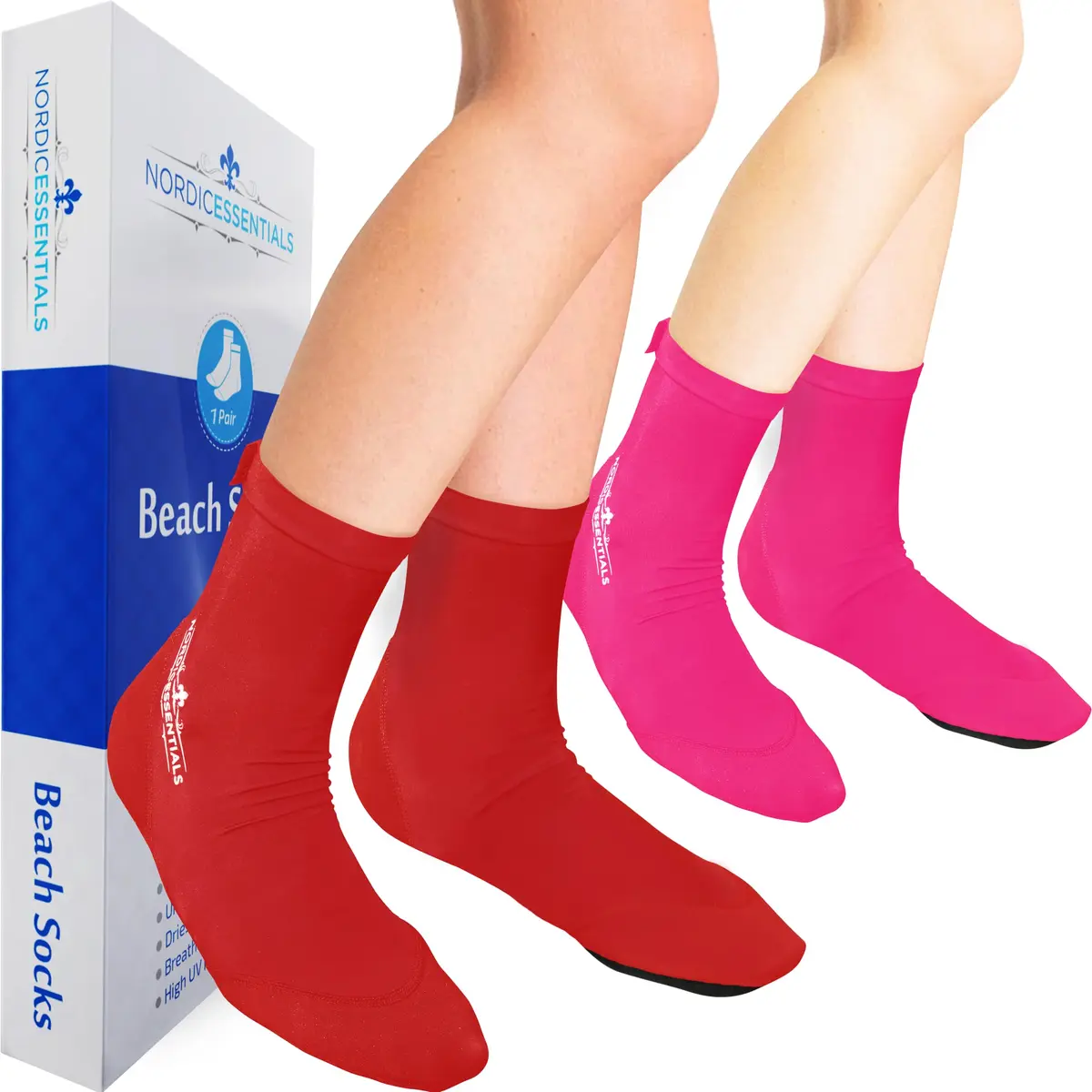 Nordic Essentials Beach Socks - Water Sports & Beach Protection - Kids, Women, Men, 1 Yr Warranty (4, Pink + Red, X-Small) - main product image