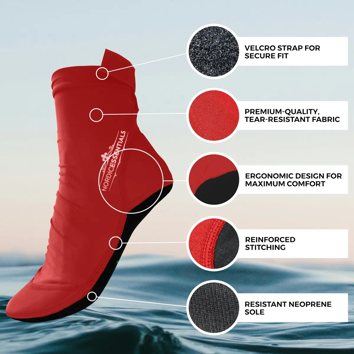Nordic Essentials Beach Socks - Water Sports & Beach Protection - Kids, Women, Men, 1 Yr Warranty (4, Pink + Red, X-Small) - view 8