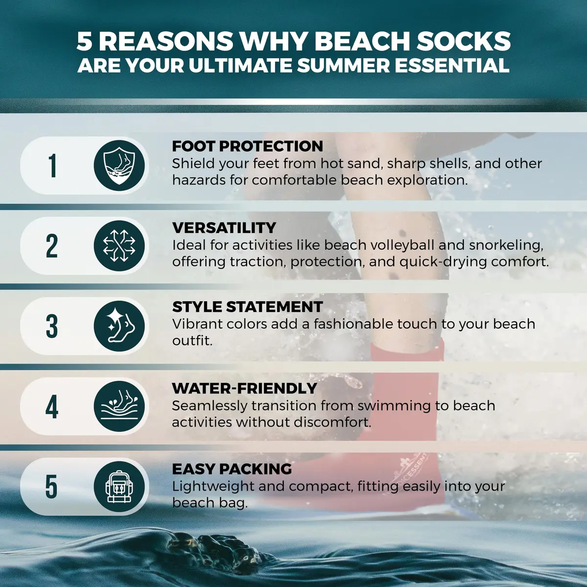 Nordic Essentials Beach Socks - Water Sports & Beach Protection - Kids, Women, Men, 1 Yr Warranty (4, Pink + Red, X-Small) - view 4