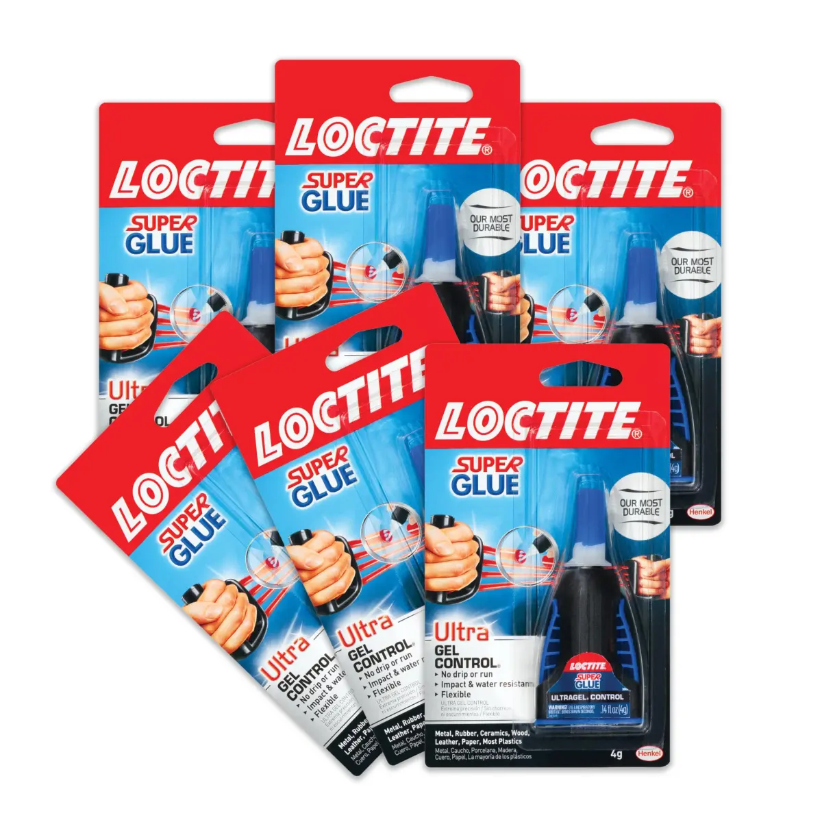 Loctite Super Glue Ultra Gel Control 0.14 fl oz (4.14ml) Bottle, 6 Pack | Resists Impact, Shock, Vibration - main product image