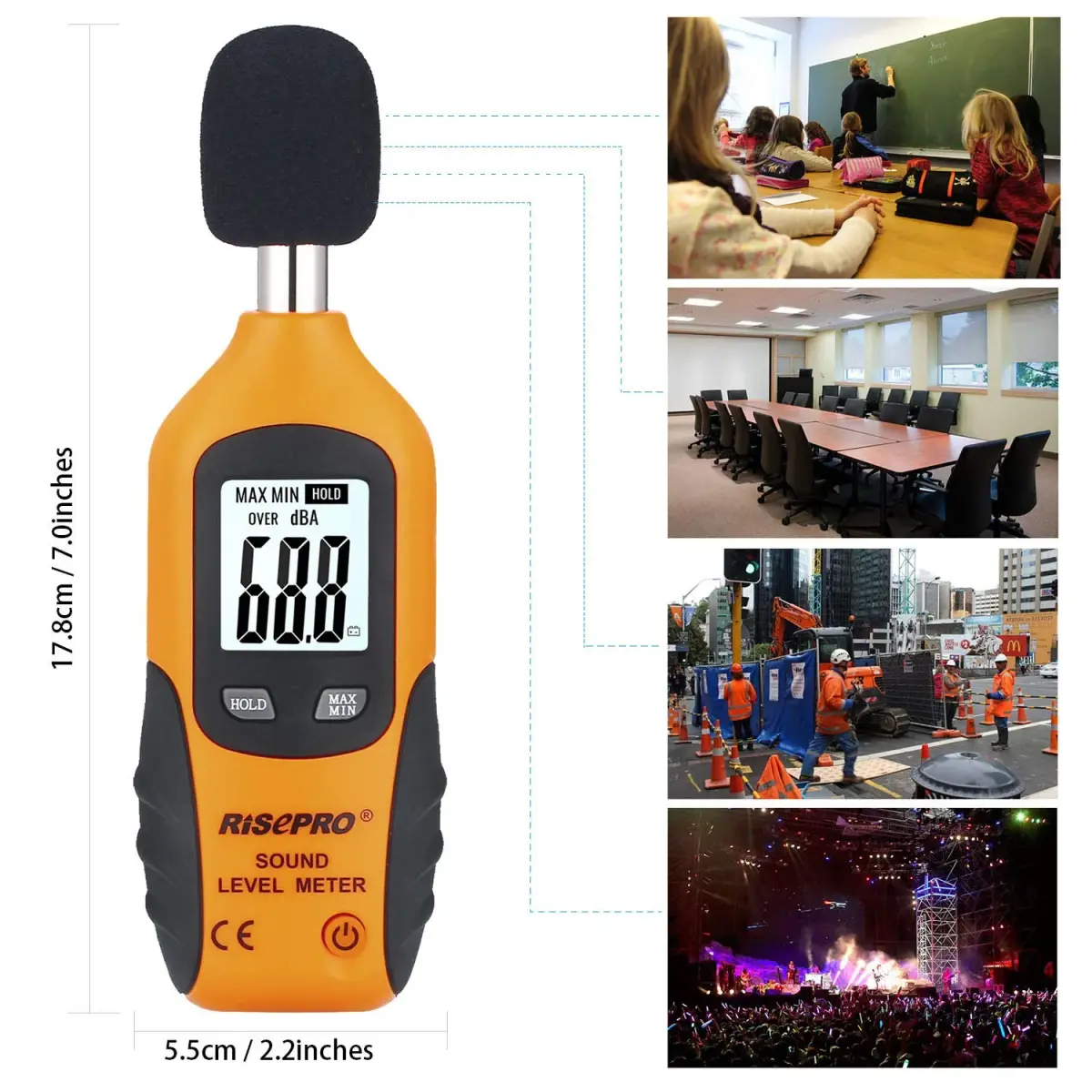 RISEPRO Digital Sound Level Meter 30-130 dB | 107g (3.77 oz) with Carrying Pouch - view 6
